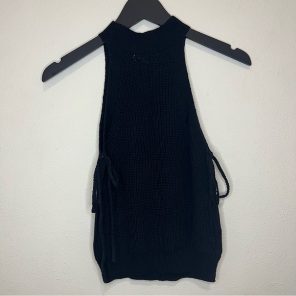 Revolve Superdown Sena Side Tie Top Split Knit Black High Neck - Picture 9 of 10